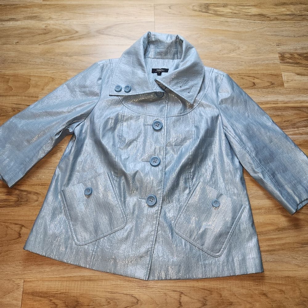 🔹️Tribal Blue Metallic Buttoned Blazer Size 12
